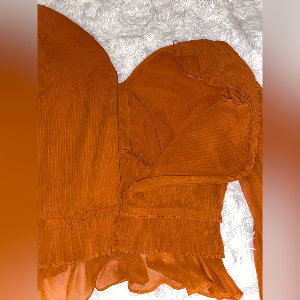 NWOT V-Neck sheer Burnt orange blouse - Picture 3 of 10